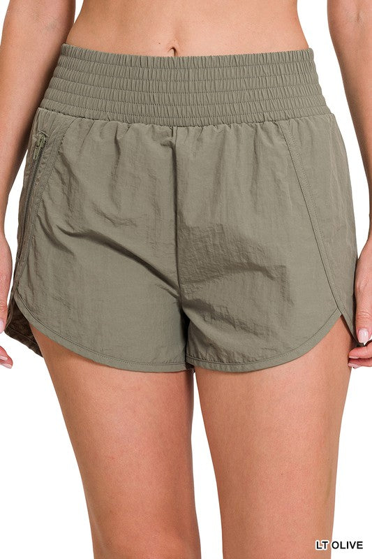 Windbreaker Smocked Waistband Running Shorts - Zenana