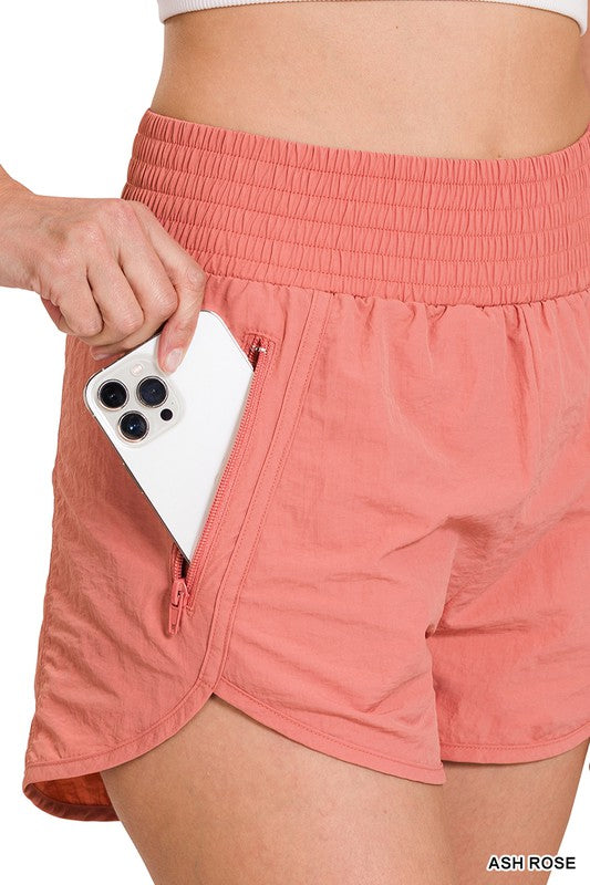 Windbreaker Smocked Waistband Running Shorts - Zenana