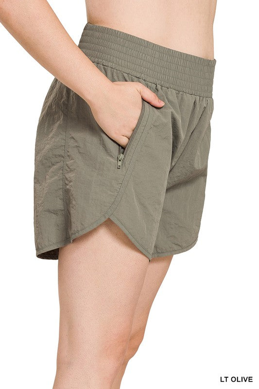 Plus Windbreaker Smocked Waistband Running Shorts - Zenana