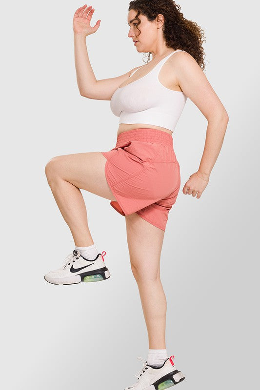 Plus Windbreaker Smocked Waistband Running Shorts - Zenana