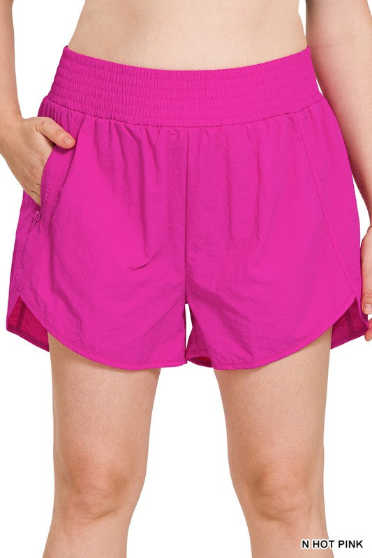 Plus Windbreaker Smocked Waistband Running Shorts - Zenana
