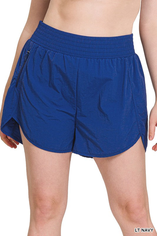 Plus Windbreaker Smocked Waistband Running Shorts - Zenana