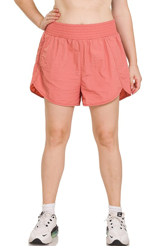 Plus Windbreaker Smocked Waistband Running Shorts - Zenana