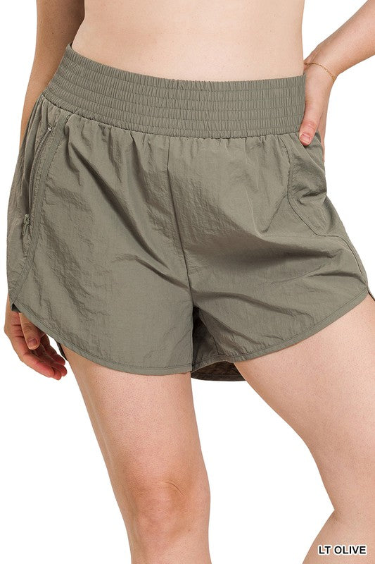 Plus Windbreaker Smocked Waistband Running Shorts - Zenana
