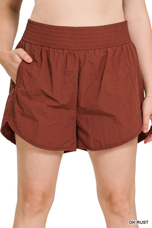 Plus Windbreaker Smocked Waistband Running Shorts - Zenana