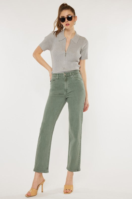 Ultra High Rise 90's Olive Straight Jeans - KanCan