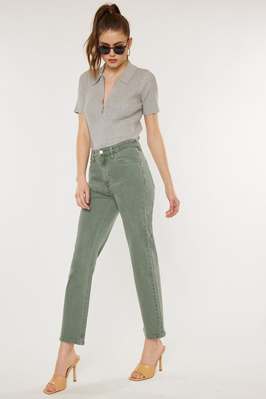 Ultra High Rise 90's Olive Straight Jeans - KanCan