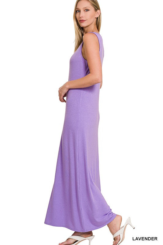 Sleeveless Flared Scoop Neck Maxi Dress - Zenana