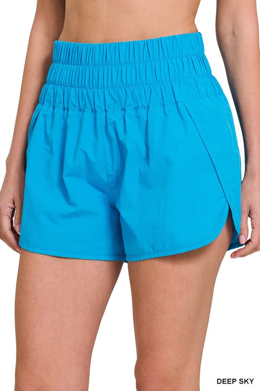 Windbreaker Smocked Waistband Running Shorts - Zenana