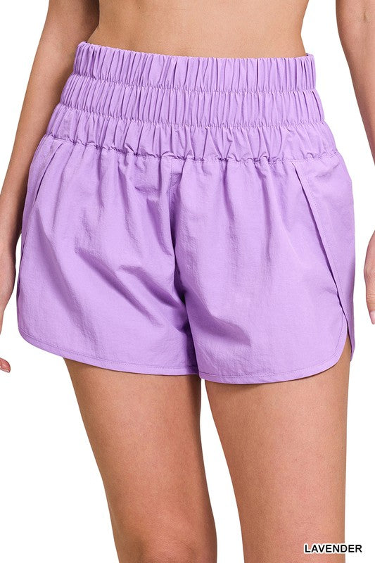 Windbreaker Smocked Waistband Running Shorts - Zenana