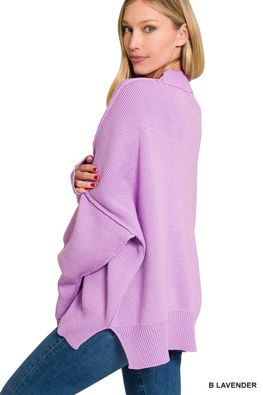 Side Slit Oversized Sweater - Zenana