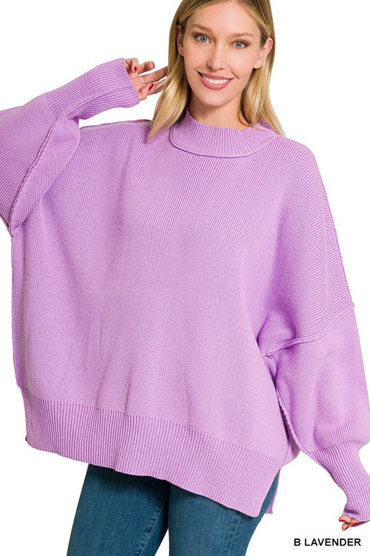 Side Slit Oversized Sweater - Zenana