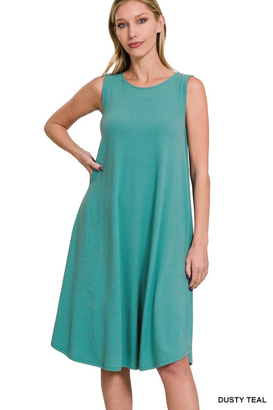 Sleeveless Round Neck Round Hem Midi Dress - Zenana