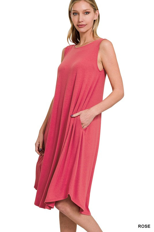 Sleeveless Round Neck Round Hem Midi Dress - Zenana