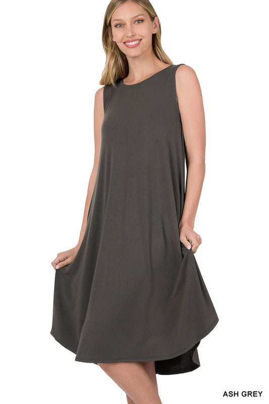 Sleeveless Round Neck Round Hem Midi Dress - Zenana