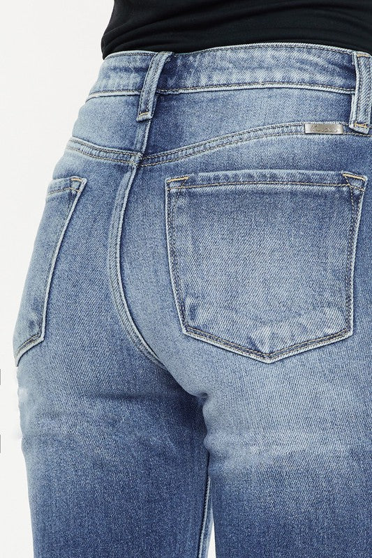 High Rise Hem Detail Slim Straight Jeans - KanCan