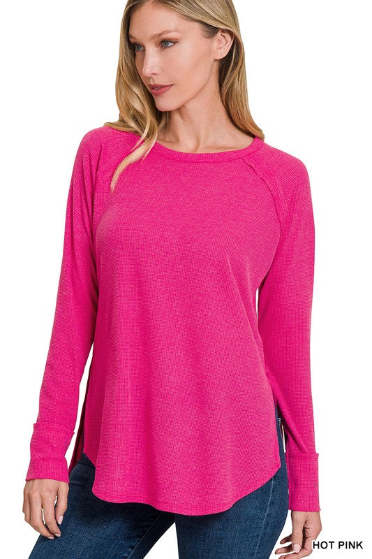 Melage Baby Waffle Long Sleeve Top - Zenana