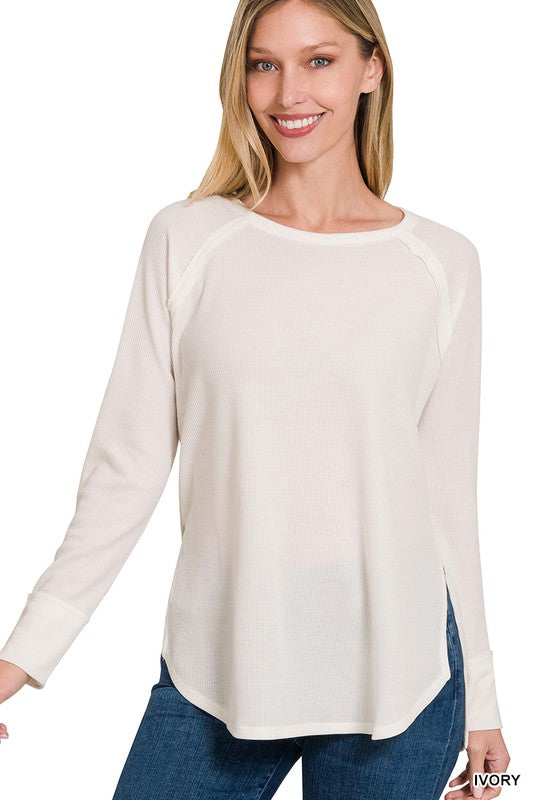 Melage Baby Waffle Long Sleeve Top - Zenana