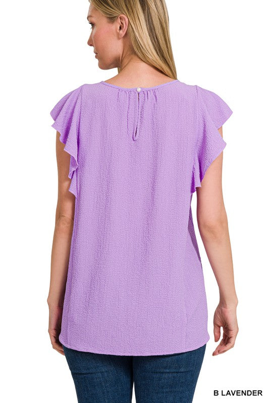 Woven Bubble Airflow Flutter Sleeve Top - Zenana