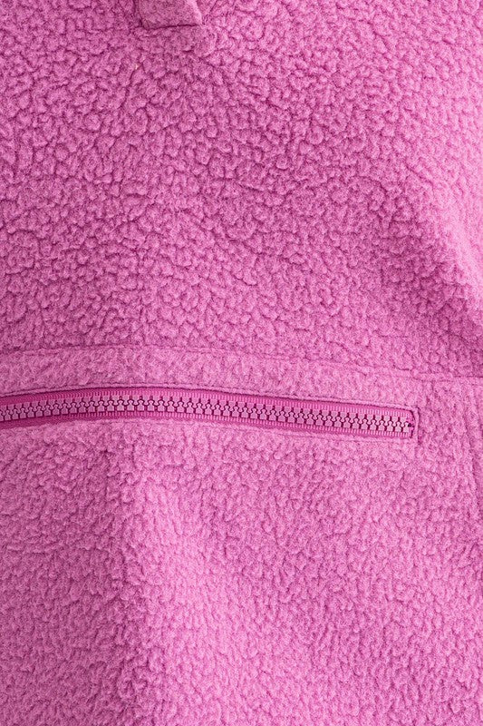 Pocket Detail Boxy Fleece Pullover Sweater - Le Lis