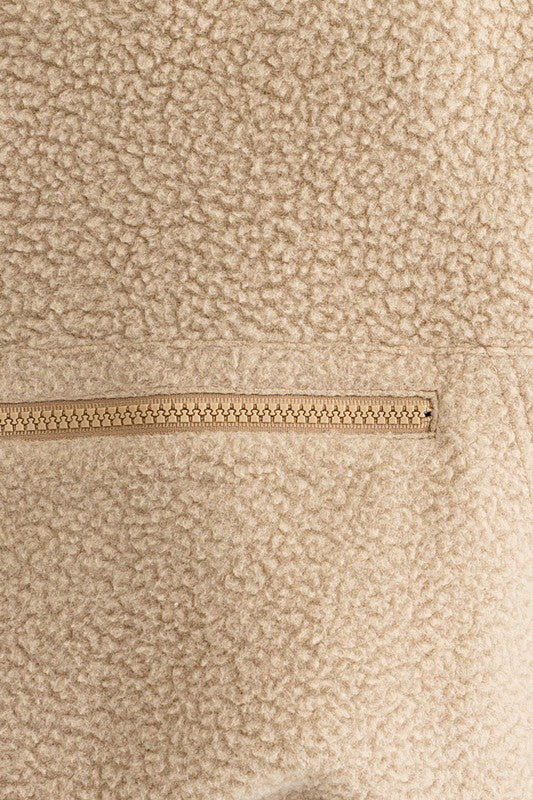 Pocket Detail Boxy Fleece Pullover Sweater - Le Lis