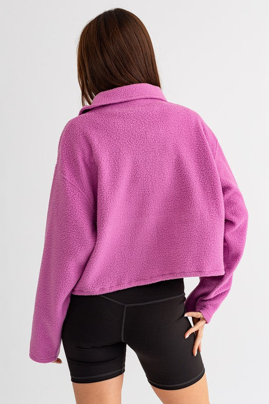 Pocket Detail Boxy Fleece Pullover Sweater - Le Lis