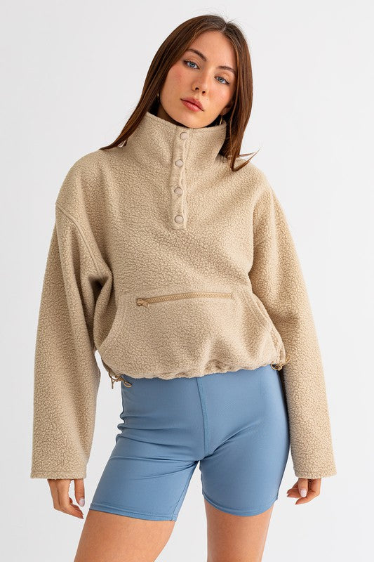 Pocket Detail Boxy Fleece Pullover Sweater - Le Lis