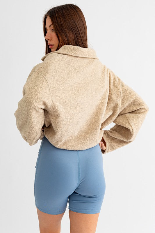 Pocket Detail Boxy Fleece Pullover Sweater - Le Lis