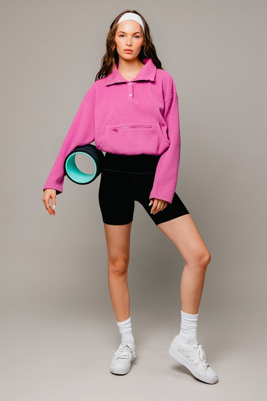Pocket Detail Boxy Fleece Pullover Sweater - Le Lis