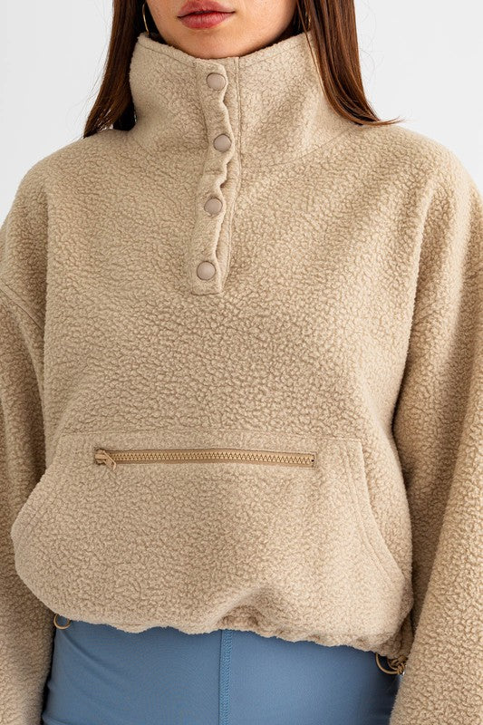 Pocket Detail Boxy Fleece Pullover Sweater - Le Lis