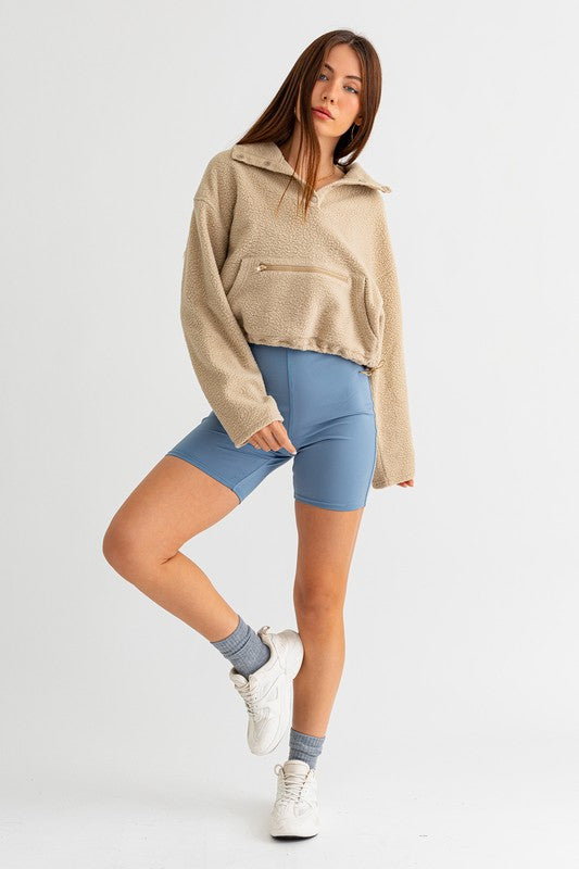 Pocket Detail Boxy Fleece Pullover Sweater - Le Lis