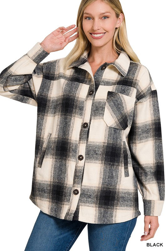 Oversized Yarn Dyed Plaid Longline Shacket - Zenana