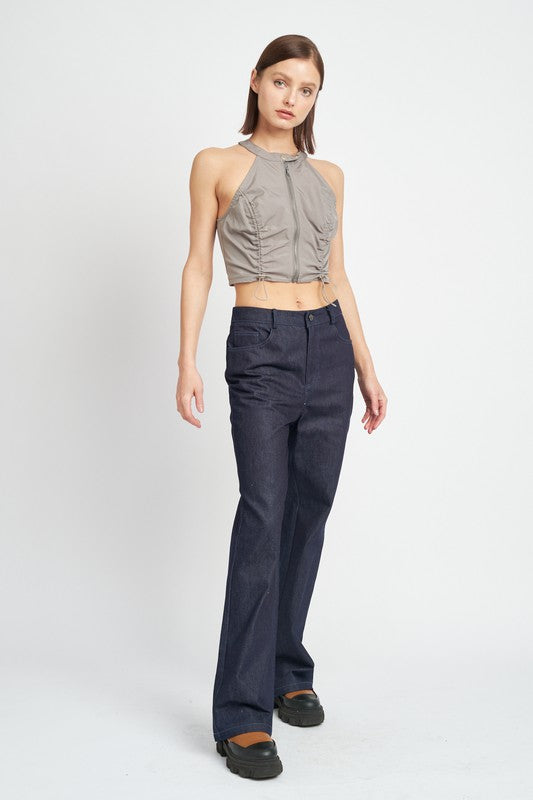 Zip Front Halter Neck Cropped Top - Emory Park
