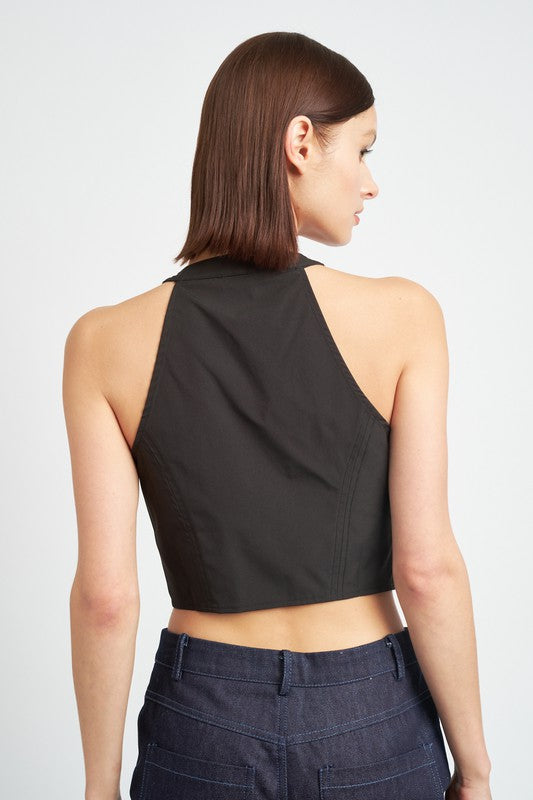 Zip Front Halter Neck Cropped Top - Emory Park