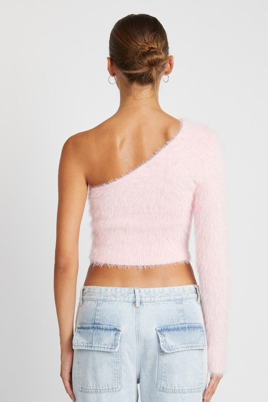 One Shoulder Fluffy Sweater Top - Emory Park