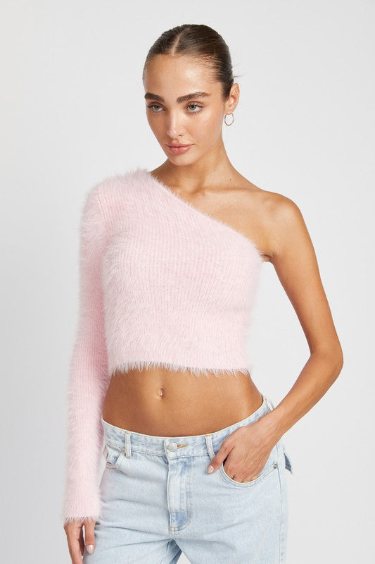 One Shoulder Fluffy Sweater Top - Emory Park