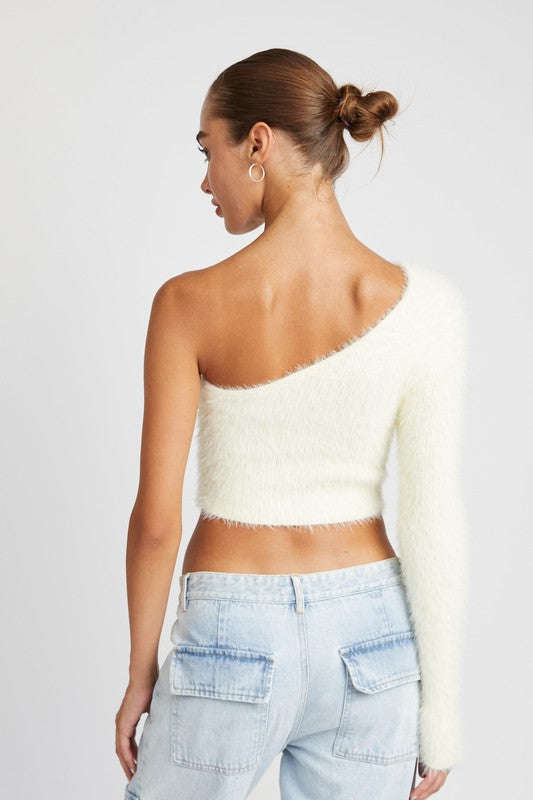 One Shoulder Fluffy Sweater Top - Emory Park