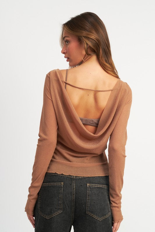 Glitter Mesh Top With Back Cowl - Emory Park