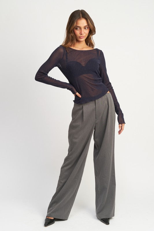 Glitter Mesh Top With Back Cowl - Emory Park