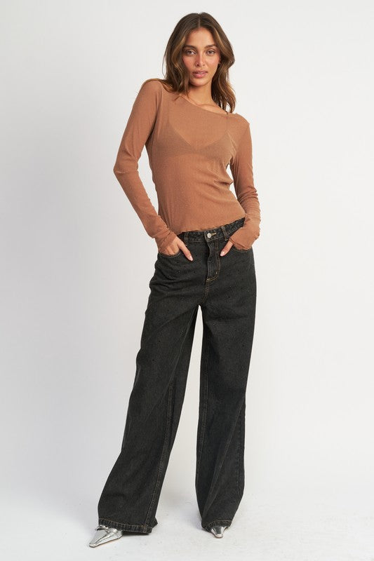 Glitter Mesh Top With Back Cowl - Emory Park