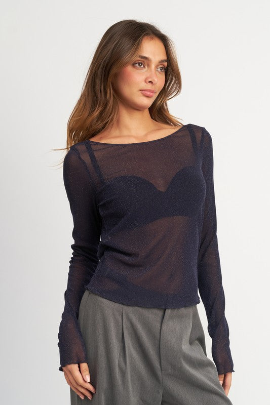 Glitter Mesh Top With Back Cowl - Emory Park