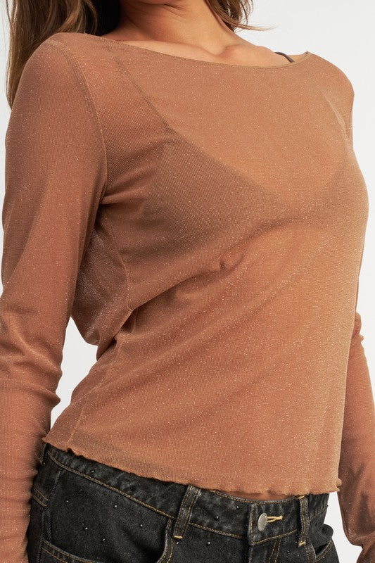 Glitter Mesh Top With Back Cowl - Emory Park