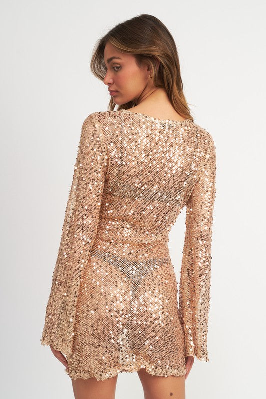 Bell Sleeve Sequins Mini Dress - Emory Park