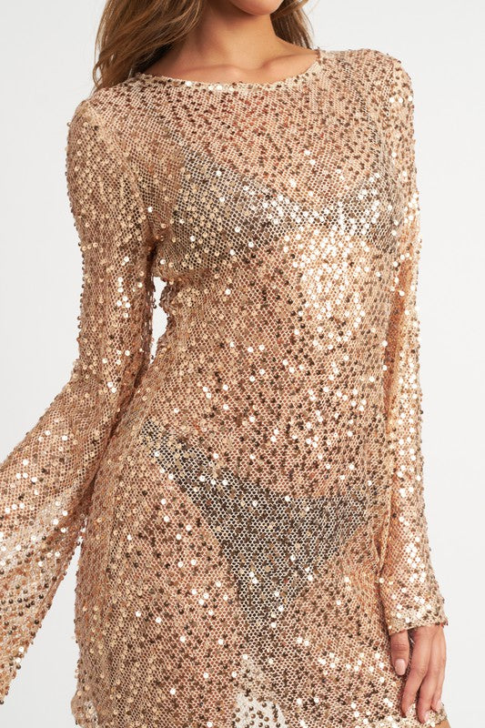 Bell Sleeve Sequins Mini Dress - Emory Park