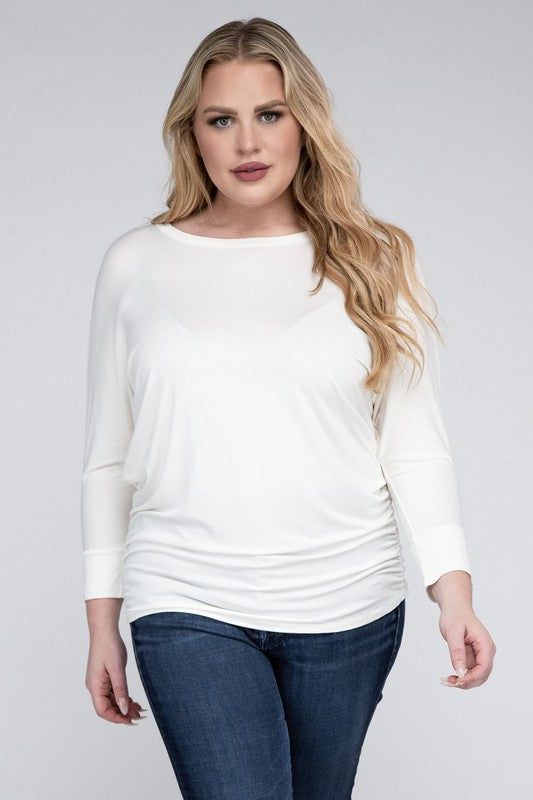 Plus Luxe Rayon Boat Neck 3/4 Sleeve Top - Zenana