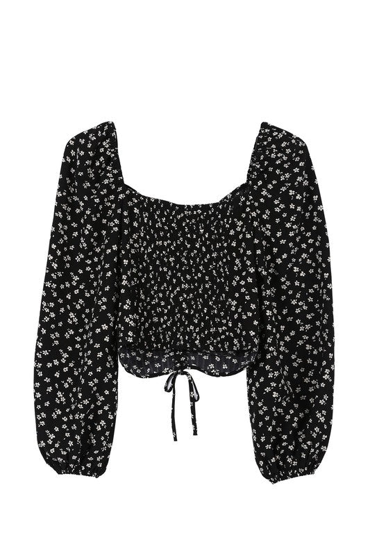 Ruched Floral Print Crop Top With Puff Sleeves - Lilou