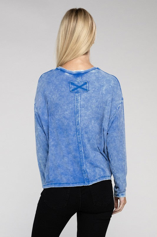 Washed Ribbed Dolman Sleeve Round Neck Top - Zenana