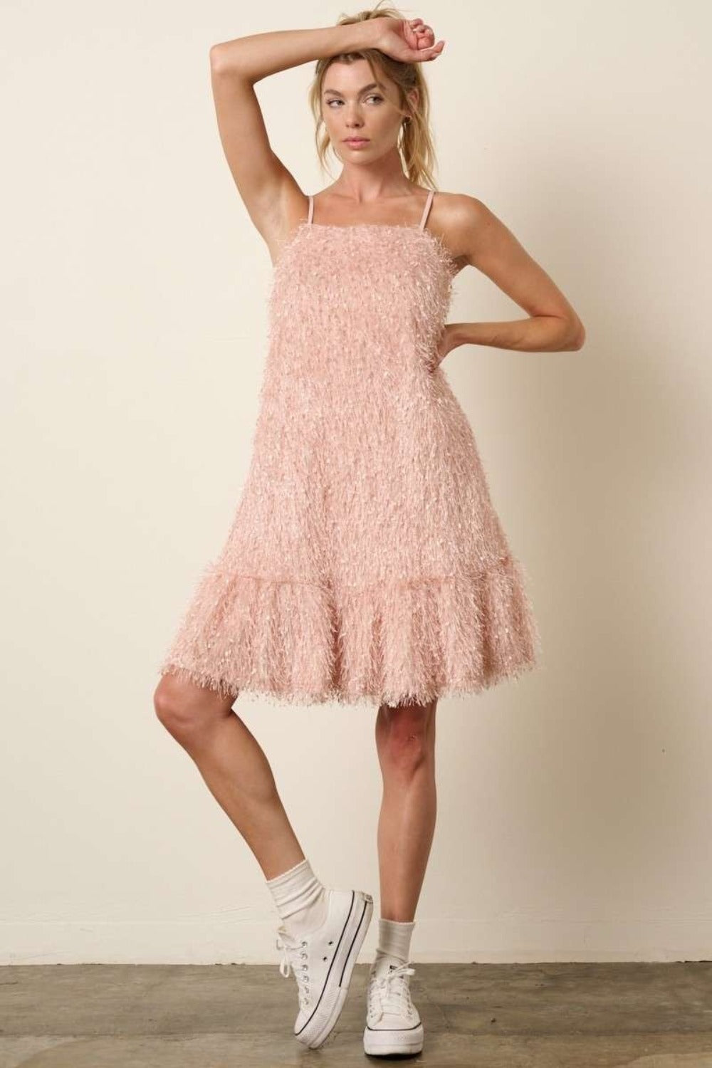 Mittoshop Feather Ruffle Hem Mini Cami Dress - Blush