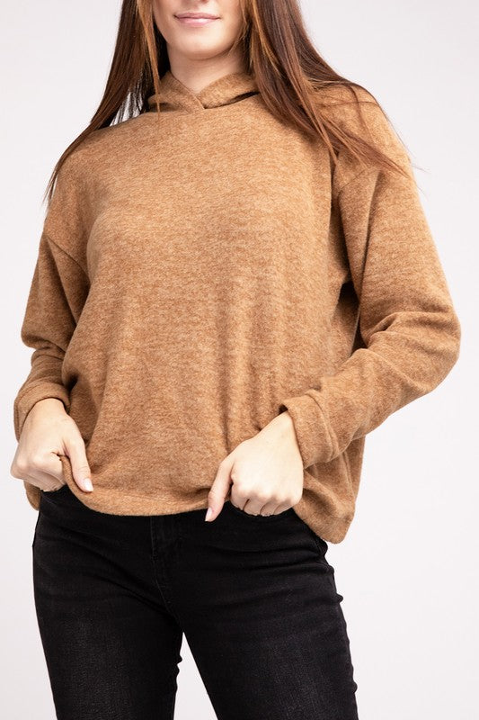 Hooded Brushed Melange Hacci Sweater - Zenana