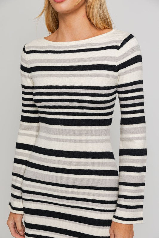 Boat Neck Bell Sleeve Sweater Dress - Le Lis